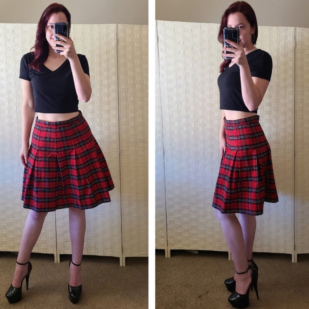 80s 90s Royal Park Red Plaid Tartan Pleated School Girl Uniform Skirt Size 8
